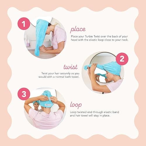 Turbie Twist 2-Pack Microfiber Hair Towel for Beauty, Travel, Gifting - Wrap Turban for Straight, Wavy & Curly Hair - Premium Personal Care - Kelly Green & Wild Aster thumbnail 4