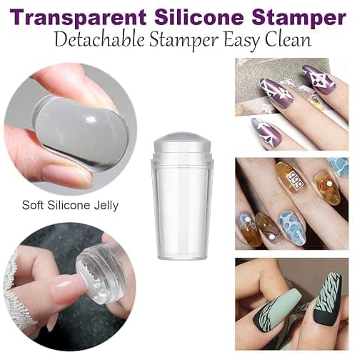 Nail Stamper Nail Art Brushes - French Tip Nail Stamp Clear Nail Art Stamper Jelly with Scraper, 3pcs Nail Pen Brushes, Soft Silicone Stamper Printer DIY French Tip Nail Stamping (3Pcs) thumbnail 2
