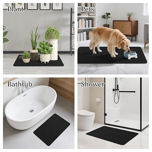 THMINS Black Stone Bath Mat, 24''x16'' Stone Shower Mat | Diatomite Stone Bath Mat, Super Absorbent, Quick-Drying, Non-Slip, and Easy to Clean for Bathroom thumbnail 7