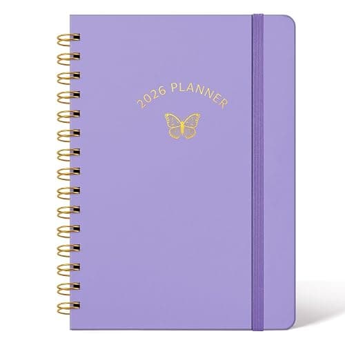 Hardcover 2026 Planner Daily Weekly and Monthly, Jan.2026 - Dec.2026, Spiral Calendar 2026 Agenda Planner Book for Teacher Student College, Monthly Tabs, 6 "x 8.5", Purple - Image 1