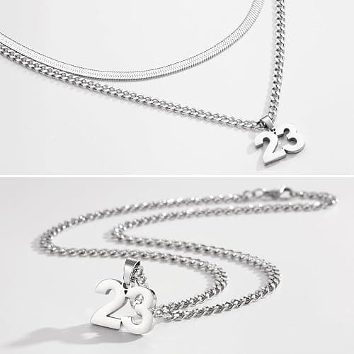 Easter Basket Stuffers-Number Necklace for Boys Athlete Kids Number Chain 00-100 Layered Necklace for Men Stainless Steel Number Charm Pendant Baseball Football Basketball Necklaces for Boys Gifts thumbnail 4