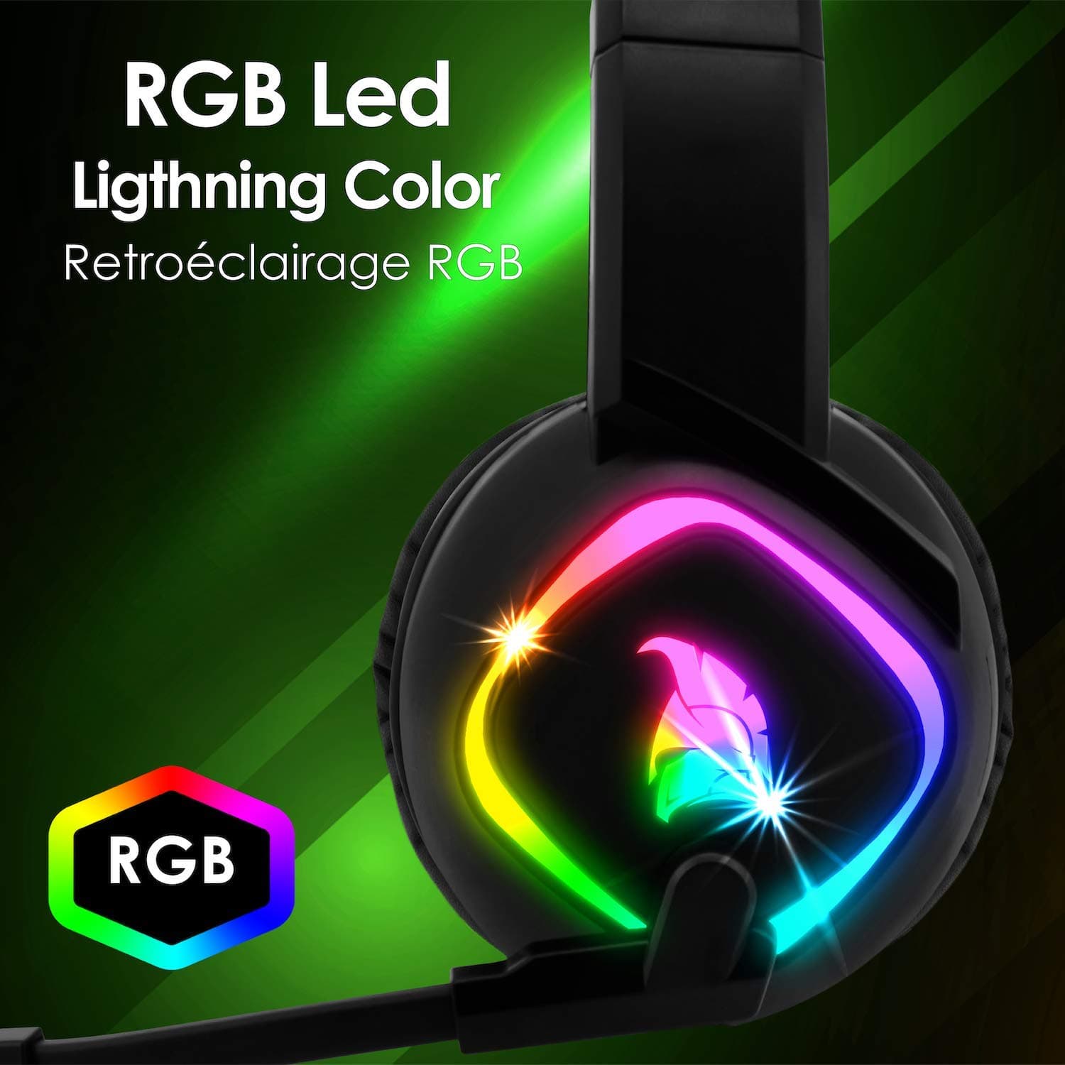 EMPIRE GAMING - Dark Rainbow G-HD10 RGB Gamer Headset - Compatible with PS4, PS5, Xbox Series, Smartphones, Tablets, PC, Mac - Multiplatform - High Definition Stereo Sound - Micro Omnidirectional thumbnail 4