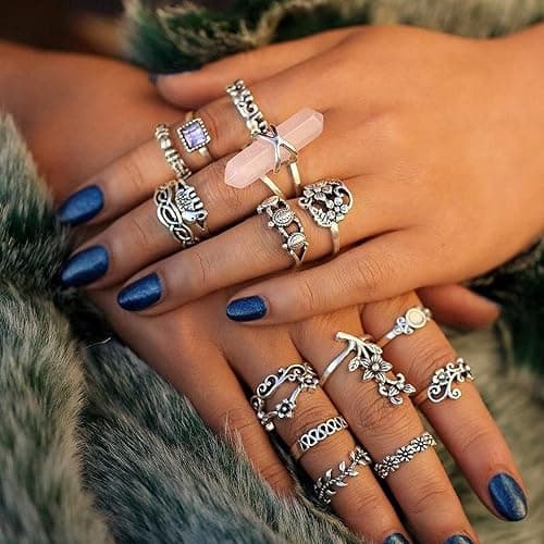 82 Pcs Vintage Gold Silver Knuckle Rings Set for Women, Bohemian Stackable | Midi Rings Pack, Boho, Retro Stone, Stacking Joint Finger Rings thumbnail 2