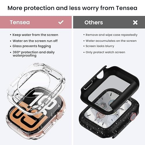 Tensea (2 in 1) for Waterproof Apple Watch Screen Protector Case Series 11/10 42mm Accessories, 360 Front and Back, iWatch PC Face Cover with Tempered Glass for Women Men, 42 mm thumbnail 2