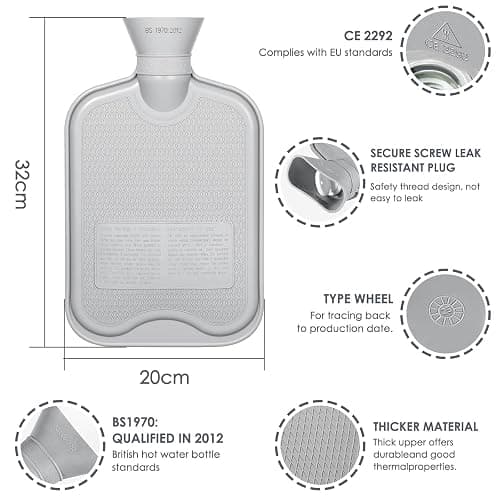 BOLEi Hot Water Bottle with Luxury Cosy Faux Fur Cover,2L Leakproof Large Hot Water Bag for Neck,Shoulder,Hand Feet Warmer,Gifts for Women,Men(Grey) thumbnail 2