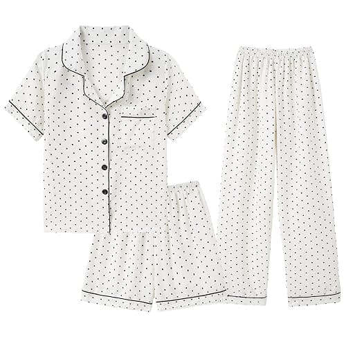 Hupohoi Big Girls Button Down Pajama Set 3pcs Crepe Fabric Sleepwear Nighty | Soft, Comfy, Breathable, Thin Cool Fabric, 3PCS for Girls age 6-17 Years, Cute Patterns Design, Home Wear & Party & Present - Image 1