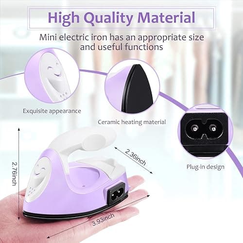 Honoson Mini Craft Iron Mini Heat Press Small Iron 3.93 x 2.36 x 2.76 in Portable Handy Tiny Flatiron with Charging Base Accessory for Fuse Bead Patch DIY Heat Transfer Vinyl(Light Purple) thumbnail 2