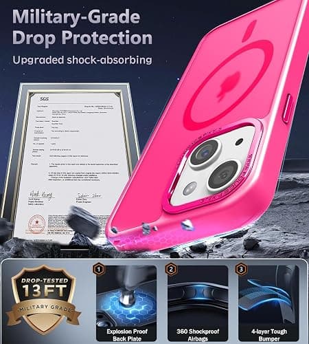 Newfuture Designed for iPhone 15 Case with Strong Magnetic [13 FT Military Drop Protection] [Compatible with Magsafe] Slim Translucent Matte Shockproof with Anti-Fingerprint Phone Case, Hot Pink thumbnail 5