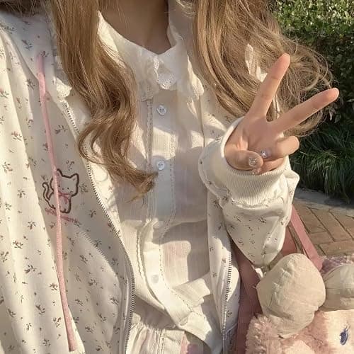 OATSBAS Women's Y2K Cute Floral Hoodies Kawaii Zip Up Hoodies Cartoon Cat Embroidery Oversized Pullover Sweatshirt thumbnail 3
