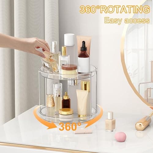 360 Rotating Makeup Organizer, 2 Tier Skincare & Perfume Holder for Bathroom Counter, Clear Spinning Vanity Tray, Lazy Susan Turntable Organizer for Dresser, Kitchen Cabinet thumbnail 4