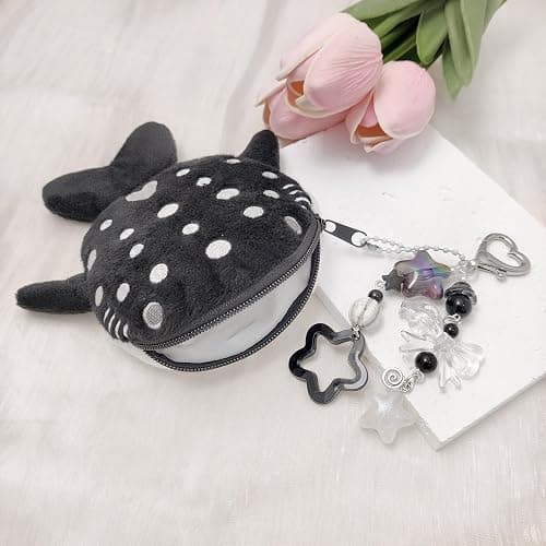 Cute Keychain Whale Shark Coin Purse Keychain,Kawaii Plush Change Purse with Zipper Aesthetic Key Chain Handmade Bag Charms (Black) thumbnail 2