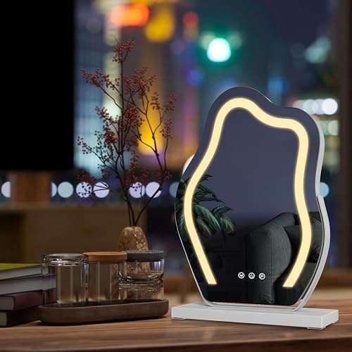 EMKE Hollywood Spiegel mit Beleuchtung, 3 Lichtfarben dimmbar, Schminkspiegel mit Beleuchtung, Schminktischspiegel mit Touch, 360 Grad Drehbar, asymmetrischer Spiegel 58x45cm (Weiß) thumbnail 8