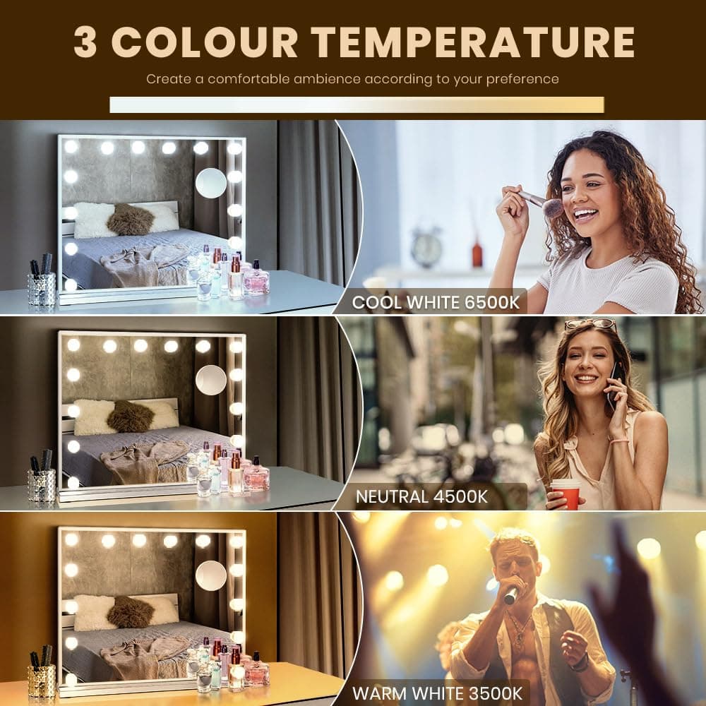 Simplus Vanity Makeup Mirror with Lights Hollywood LED Mirrors Stand Wall Mounted, Smart Touch Control Screen, 14 Dimmable LED Lights Stable Base White, 50x42cm - 50x42cm $89.99 thumbnail 2