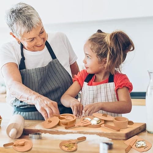MONT PLEASANT Play Kitchen Accessories Montessori Wooden Toys | Kids Kitchen Set Cookware Plates Dishes Pots Pans Cooking Playset 15pcs Sensory Toys for Toddlers Girls Boys With Storage Bag thumbnail 6