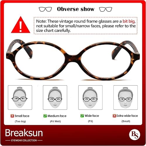 Breaksun Fashion Oval Glasses for Women Men Retro Round Tortoise Frame Blue Light Glasses Nerd Eyeglasses thumbnail 4