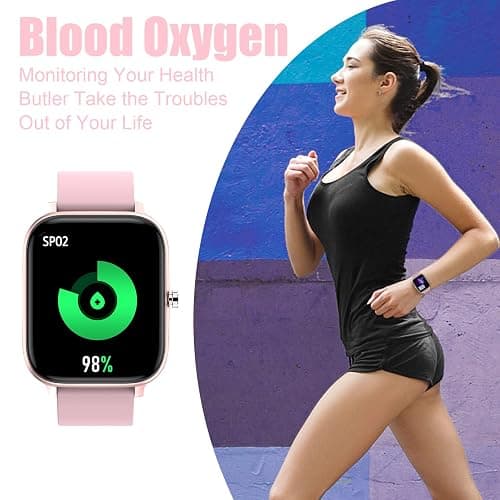 Smart Watch for Men Women Compatible with iPhone Samsung Android Phone 1.69 inch Full Touch Screen IP68 Waterproof Bluetooh Fitness Tracker Heart Rate/Sleep Monitor (Pink) thumbnail 4