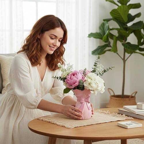 Bow Vase for Home Decor,7.8 Inch Cute Bow Ceramic Vase with Bowknot Design,Large Opening Floral for Fresh/Dried/Faux Flowers,Ideal for Kitchen Table/Living Room/Shelf/Dorm Decor (Pink) thumbnail 6