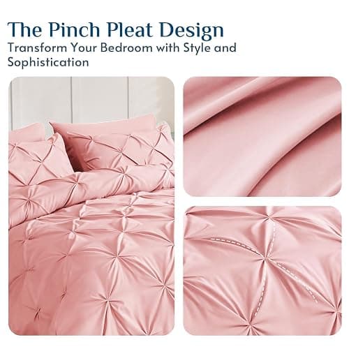 JOLLYVOGUE Queen Comforter Set 7 Pieces - Bed in a Bag Queen for All Season, Pintuck Bedding Comforter Sets with Comforter, Flat Sheet, Fitted Sheet and Pillowcases & Shams, Pink thumbnail 3