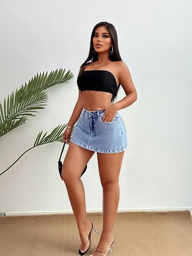 ELLEVEN High Stretchy Mini Skort Skirt for Women,Low Waist Denim Skort Shorts with Pockets thumbnail 5
