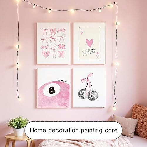 4 Stück Zimmer Poster Aesthetic,Clean Girl Room Decor,25 X 20 CM Ungerahmte Wanddrucke,4 Stile Wandposter,Mit Rosa Motiv Adrette Wandkunstdrucke,Wand Deko Bilder,Aesthetic Room Decor Clean Girl thumbnail 4