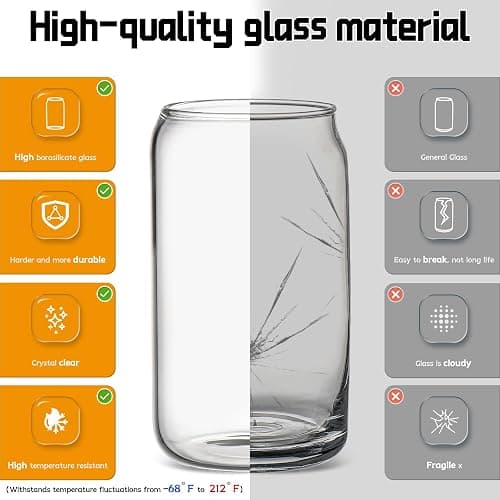 Glass Cups with Lids and Straws 6 pcs, 16 oz-DWTS Cute Tumbler,Beer Drinking Glasses,Clear for Iced Coffee, Tea with Bamboo Lids for Gifts - 6 - Blank Transparent Color thumbnail 4