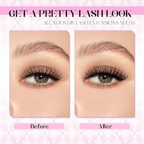 FADLASH Lash Extension DIY Kit Lash Clusters D Curl Cluster Lashes with Lash Bond and Seal Cluster Lashes Glue Remover Lash Tweezers for DIY Eyelash Extension at Home（Kit 40D+50D-0.07D-12-18MIX） thumbnail 7