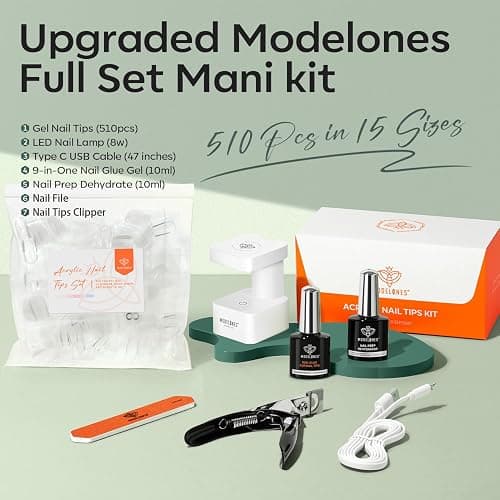 modelones X Nail Gel Kit, Fake Nails Long Coffin, 9-in-One Glue Prep Dehydrator & Portable Mini U V Light Acrylic Clipper, 500Pcs Coffin Tips for Extension Kit DIY Salon Home Gifts for Women thumbnail 3