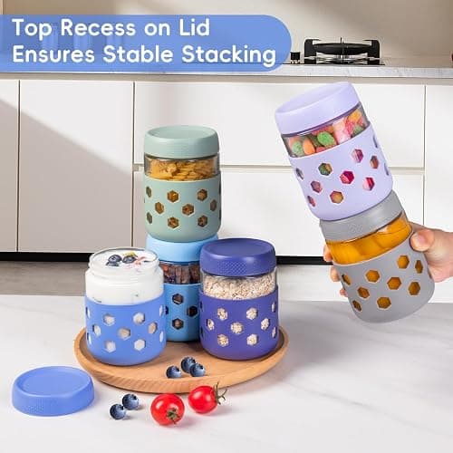 Gemice 6-Pack 16oz Glass Mason Jars with Silicone Sleeves, Airtight BPA-Free Overnight Oats Containers with Lids, Dishwasher Safe Leak-Proof Meal Prep Jars for Chia Pudding, Yogurt, Snacks thumbnail 5