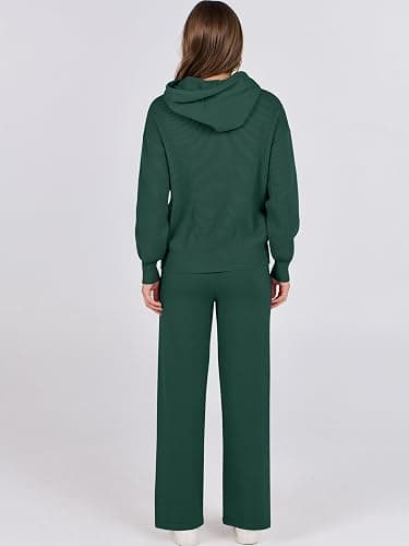 ANRABESS Women 2 Piece Outfits Sweater Sets Loose Long Sleeve Hoodies Knit Pullover Wide Leg Pants 2025 Fall Lounge Sweatsuit thumbnail 4