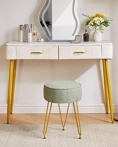 IBUYKE Teddy Velvet Round Footrest Stool Ottoman, Makeup Vanity Stool Side Table, Velvet Dressing Table Seat, Pouf Couch Stool, for Living Room Bedroom, Light Green WBD009D thumbnail 4