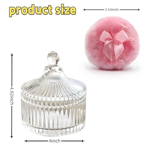 Habitable tree 2 Pcs Large Body Powder Puff and Container Valentine's Day gift Powder Container with Puff Crystal Case Soft Washable Reusable Velour Face Body Glitter Wet Dry Makeup (Pink) thumbnail 3