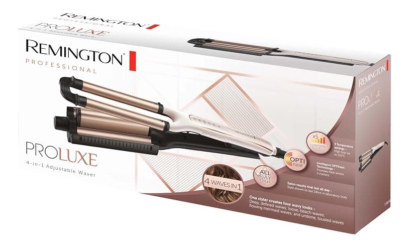 Remington Welleneisen [Testsieger] ProLuxe 4-in-1 Lockenstab: Beach, natürlich Wellen, Wasserwellen, (Dig. Display, Temperatureinstellung bis 210°C) Kreppeisen, Multistyler CI91AW, Weiße Rose thumbnail 11