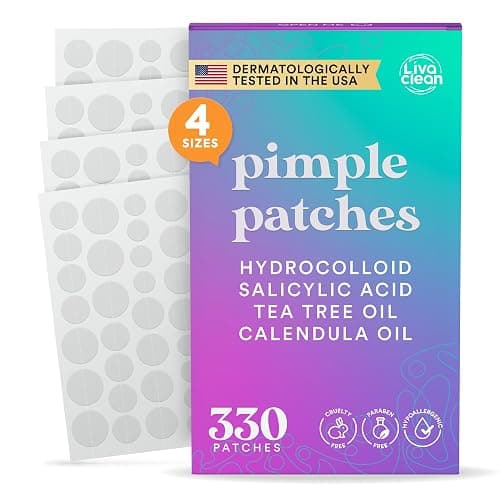 LivaClean 330 CT Pimple Patches for Face w/Salicylic Acid, Tea Tree Oil & Calendula Oil - Four Sizes - Pimple Patch, Hydrocolloid Patch, Acne Patches for Face - Image 1