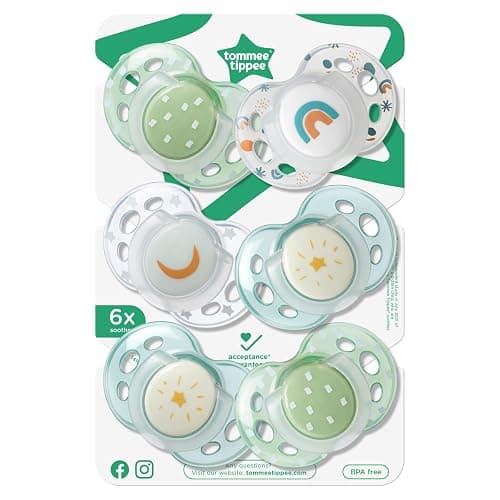Tommee Tippee Night Time Pacifier, 18-36 Months, Symmetrical Silicone Baglet, BPA-Free Binkies, Glow in The Dark Technology, Green Rainbow, Pack of 6 thumbnail 7