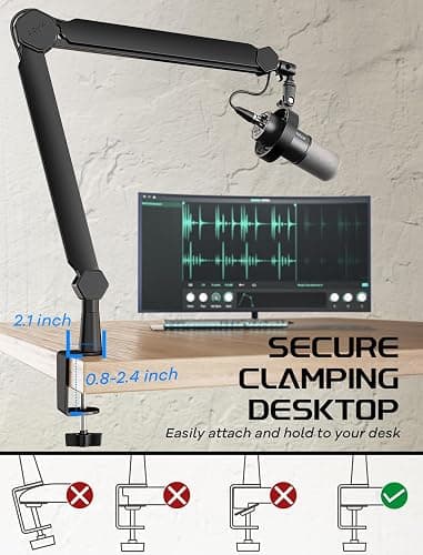FIFINE Mic Boom Arm, Microphone Stand with Cable Management Channel, Fully Adjustable, Heavy Duty Metal Mic Stand with Desk Mount Clamp for Podcast Recording Home Office-BM66 - BM66 Black thumbnail 6