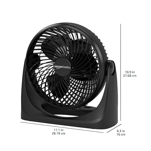 Amazon Basics Air Circulator Fan, Desk Fan for Bedroom, Home and Office, With 90-Degree Tilt Head, 3 Speed Settings, Lightweight (3 LBS), 35 Watts, Black, 11.1"W x 6.3"D x 10.9"H thumbnail 3