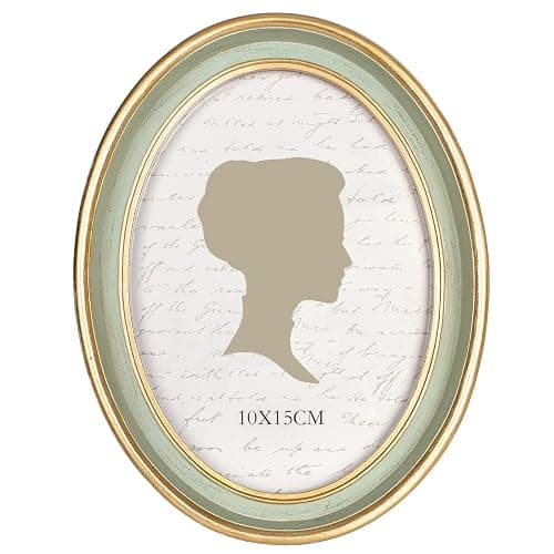 AELS 4x6 Inch Vintage Picture Frame, Elegant Antique Photo Frames with Glass Front, Photo Display, Tabletop Wall Hanging, Gift Ideas, Oval Sage Green with Gold Trim - Image 1