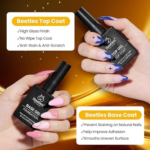Beetles No Wipe Gel Top Coat and Base Coat Set for Gel Nail Polish - 2Pcs 15ml Super Shiny and Long Lasting Soak Off UV/LED Lamp Needed, Christmas Nail Art Design Gift thumbnail 2