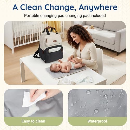 mommore Diaper Bag Backpack Travel Baby Bag with Changing Pad for Mom Dad | Insulated Pockets, Luggage & Stroller Straps, Large Maternity Bag for Newborn Baby Essentials, Hospital & Work, Black thumbnail 7