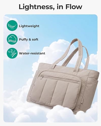 BAGSMART 2 Set Puffer Tote Bags for Women, Lightweight Shoulder Bags | 20L Capacity Quilted Gym Bag for Travel Commute College thumbnail 7