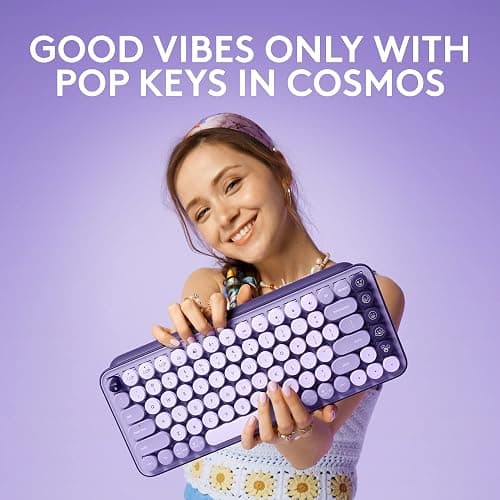 Logitech POP Keys Mechanical Wireless Keyboard - Cosmos | Customizable emoji keys, durable compact design, USB connectivity, multi-device, multi-OS compatible thumbnail 2