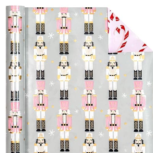 WRAPAHOLIC Reversible Nutcracker Christmas Wrapping Paper - Mini Roll - 17 Inch x 33 Feet - Nutcracker and Candy Cane Design Printed on Pearlized Paper for Chrsitmas, Holiday, Party Celebration thumbnail 3