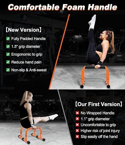 Push Up Bar, 12 Inch High Non-Slip Parallettes Bars & Dip Bars With Foam Handles, Heavy-Duty No Wobbling Calisthenics Equipment For Handstand, L-Sit, Gymnastics, Strength Training Home Gym Use thumbnail 4