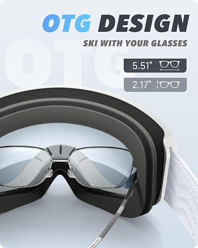 RIOROO Skibrille, Snowboard Brille für Brillenträger Herren Damen Erwachsene Jugendliche Doppel-Objektiv 105% UV-Schutz Kompatibler Helm Anti Fog Skibrillen für Skifahren Motorrad Fahrrad Skaten thumbnail 5