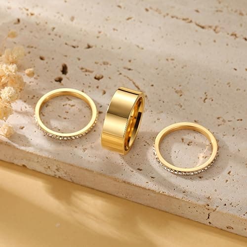 GWH Stackable Rings for Women - 14K Gold Plated Cubic Zirconia Simulated Diamond Oura Stack Rings for Women Size 6-10 thumbnail 7
