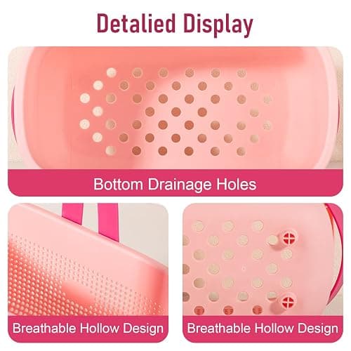 JiatuA Plastic Storage Basket with Handle Portable Shower Caddy Tote Organizer Basket Bin for Bathroom Kitchen Dorm Room Bedroom, Light Pink thumbnail 4