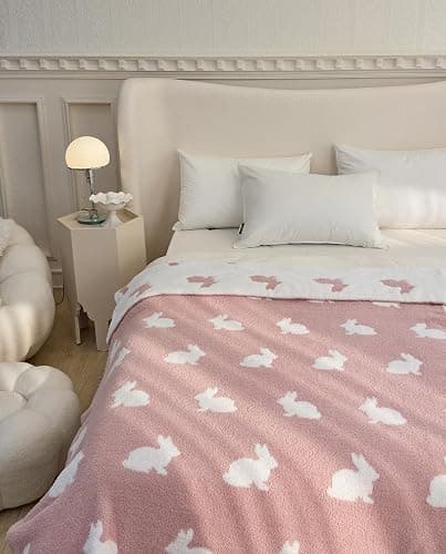 Happy Easter Rabbit Ultra-Soft Fluffy Microfiber Knitted Throw Blanket Super Cozy Lightweight Bed Blanket for Sofa Couch Bed Travel Pink 50"x60" - Rabbit Pink - Throw 51"X63" thumbnail 4