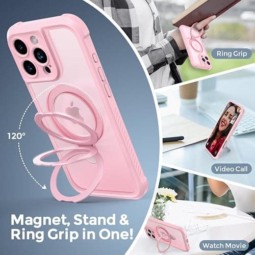 MOCCA Design for iPhone 16 Pro Case with Magnetic Invisible Stand [Full Camera Protection] [Compatible with Magsafe] Military Drop Shockproof Translucent Matte Phone Case Cover 6.3",Pink - iPhone 16 Pro 6.3inch - Pink thumbnail 4