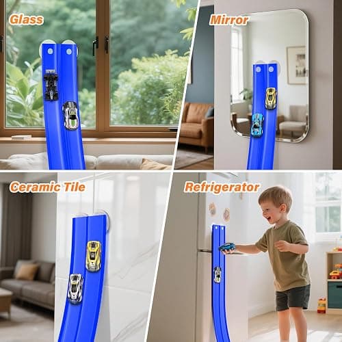 KETIEE Flex Tracks 16Ft for Kids: Flexible Race Car Ramp Track with 4 Small Racecars and 8 Suction Cups Compatible with Diecast 1/64th Cars, Rolls Up Portable Racetrack for Ages 3 & Up thumbnail 4