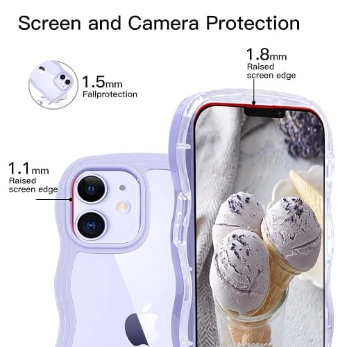 ORDA iPhone 12 Case - Cute Wave Frame Curly Shape, Shockproof Hard PC Phone Cover for Women & Girls, Purple thumbnail 2